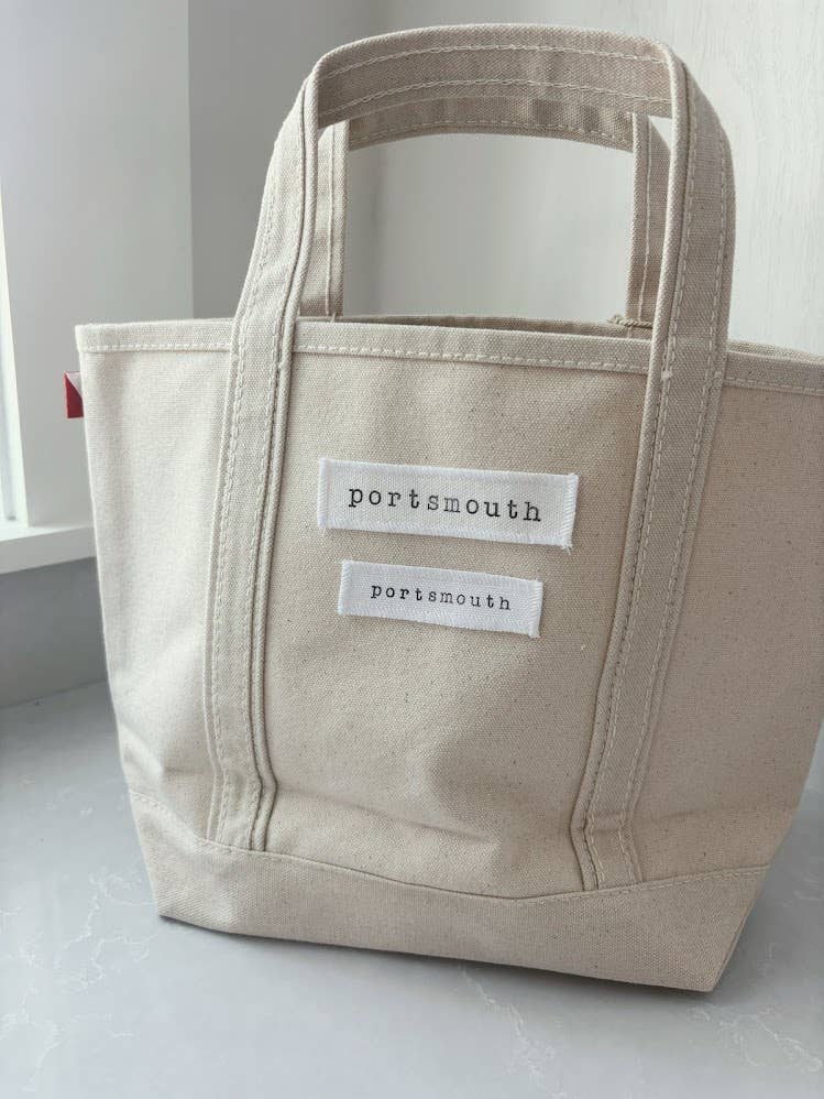 Personalized Town Name Canvas Mini Boat Tote - hand stamped: White / Small - must be 13 characters or less