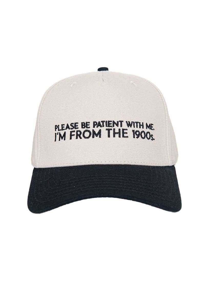 Please Be Patient With Me I'm From The 1900s Trucker Hat: Pink and Light Pink Stripe
