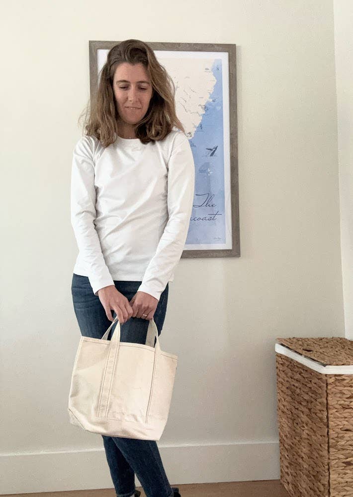 Personalized Town Name Canvas Mini Boat Tote - hand stamped: White / Small - must be 13 characters or less