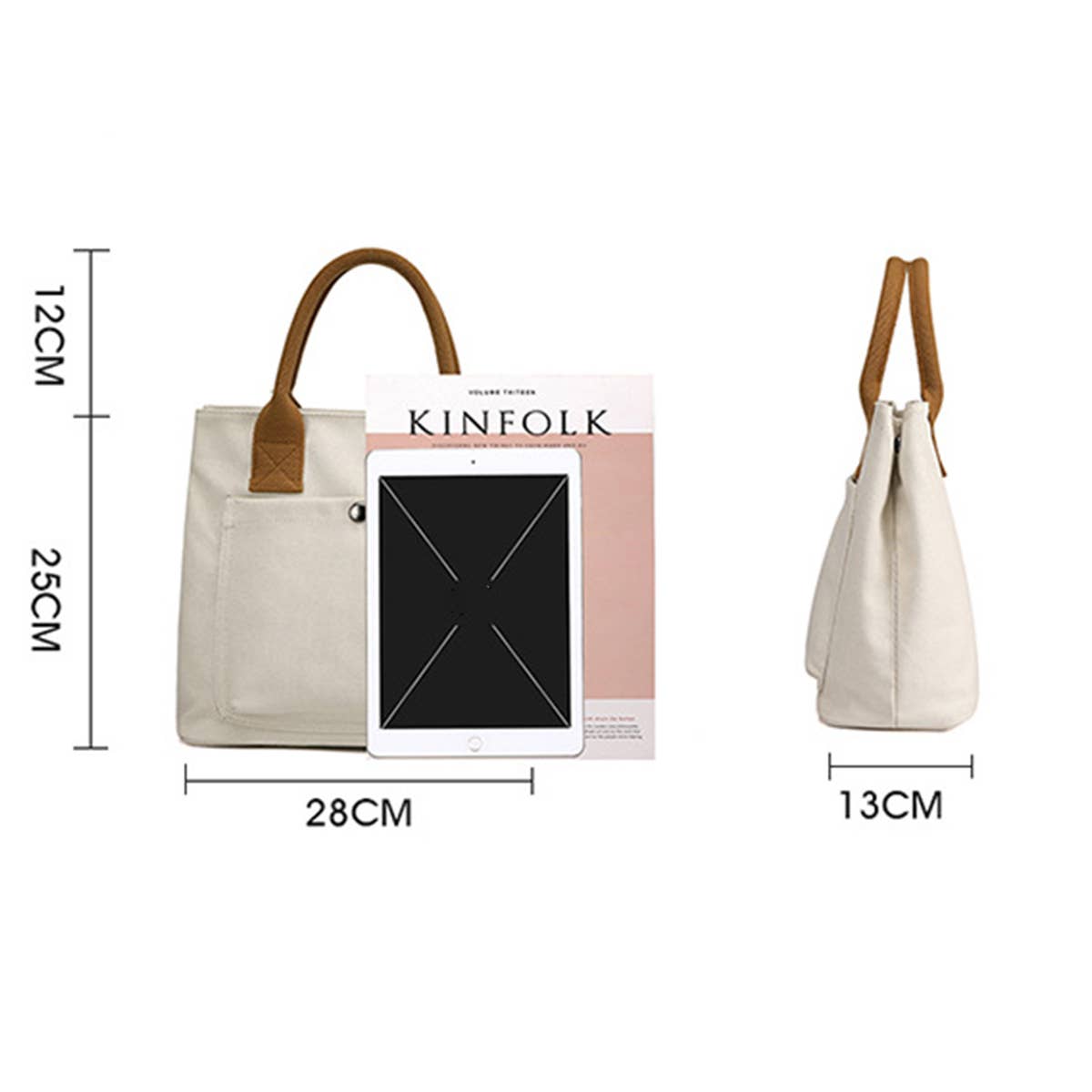 SIMPLE CANVAS UNDERARM HANDBAG TOTE BAG_CWAB1263: White / (OS) 1