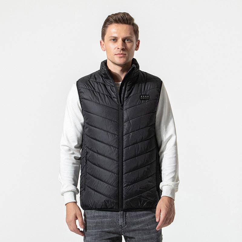 17PCS Heated Jacket Fashion Men Women Coat Intelligent USB Electric Heating Thermal Warm Clothes Winter Heated Vest: BLACK / M