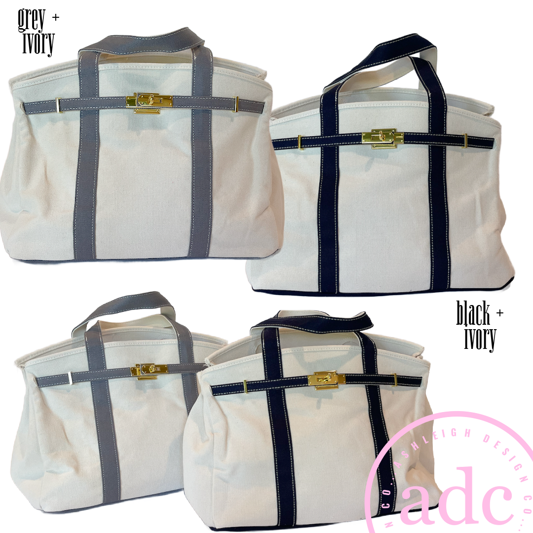 NEW COLORS ADDED Canvas Boat Bag: Kelly + Ivory