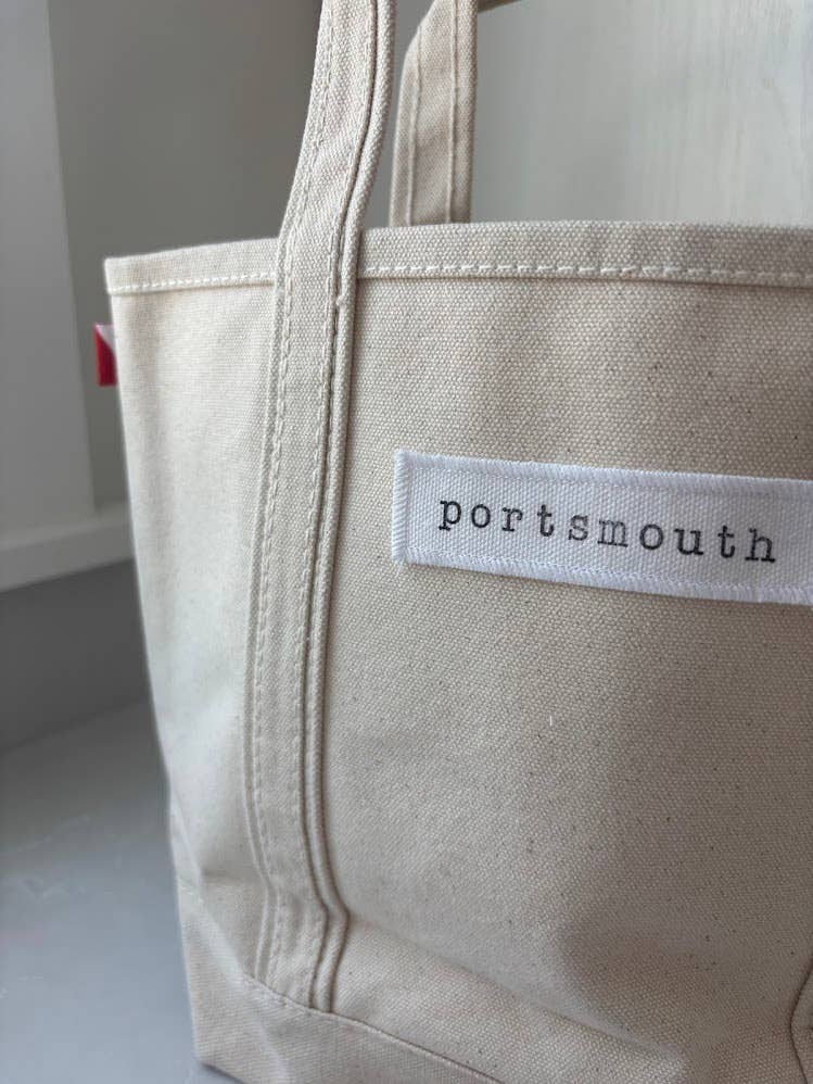 Personalized Town Name Canvas Mini Boat Tote - hand stamped: White / Small - must be 13 characters or less