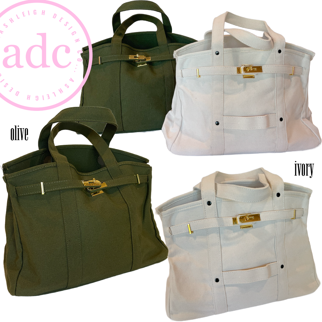 NEW COLORS ADDED Canvas Boat Bag: Kelly + Ivory