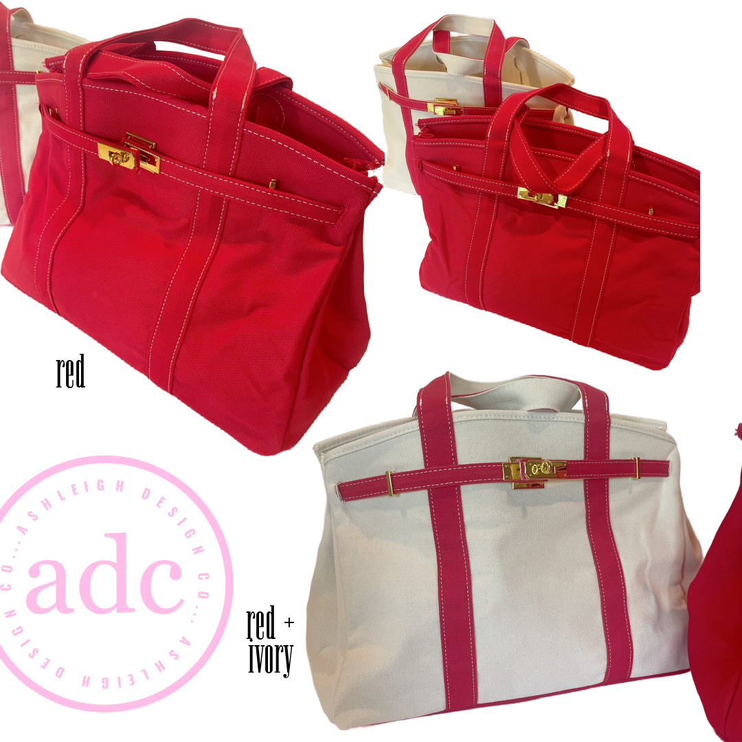 NEW COLORS ADDED Canvas Boat Bag: Kelly + Ivory