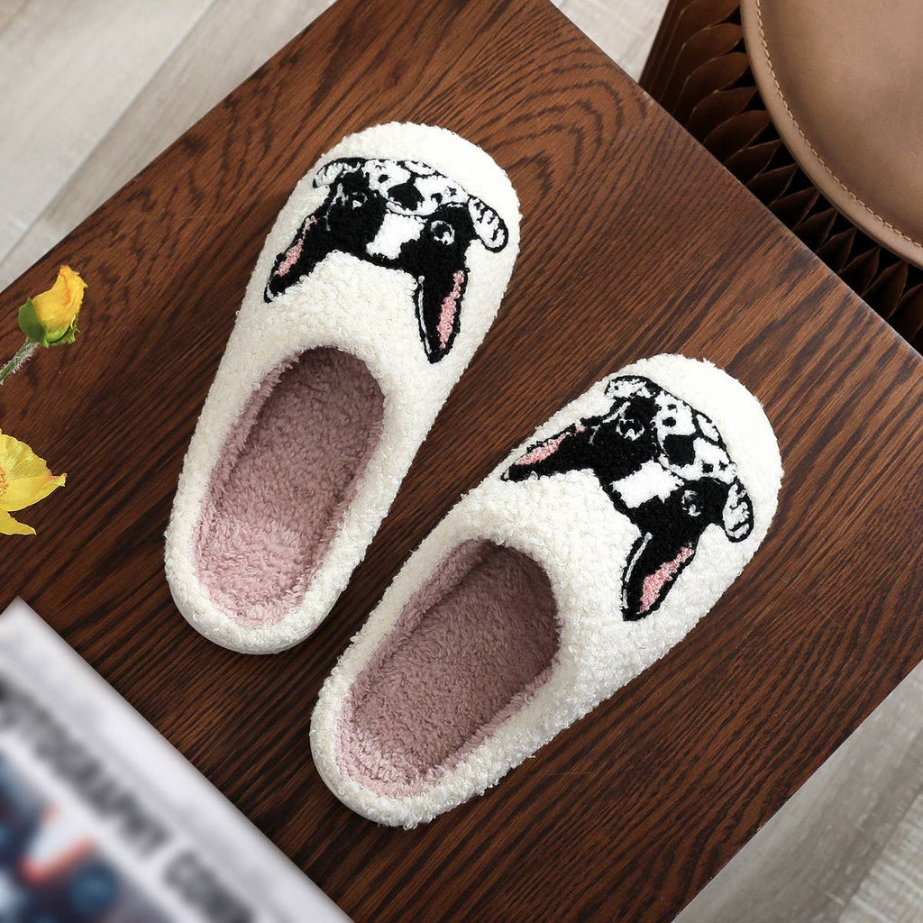 CARTOON PET CUTE EMBROIDERED COTTON SLIPPERS_CWSHS0872: White / (8) 1