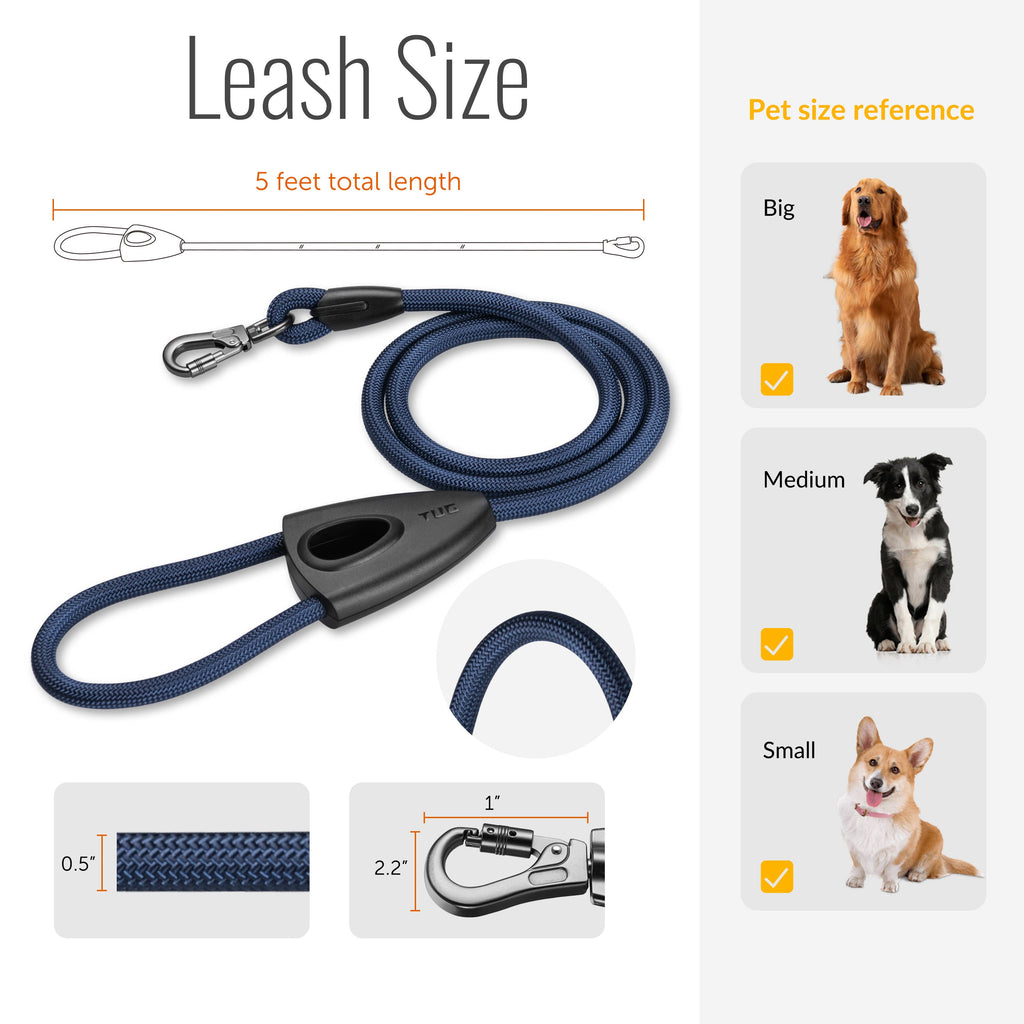 TUG 5 FT Dog Leash with Integrated Oval Dispenser: Green