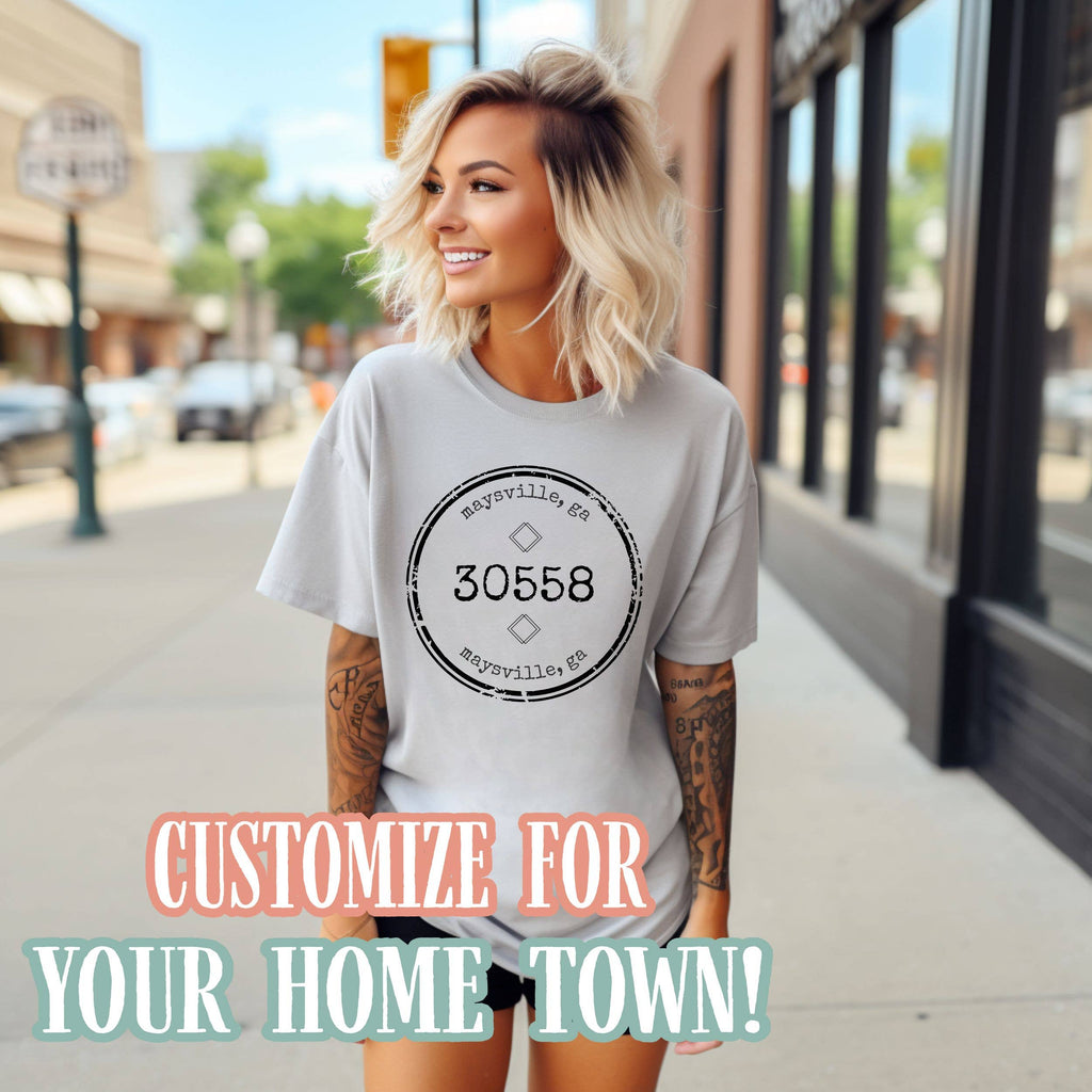 Distressed Zip Code Circle - Customized For Your Town Trendy: Heather Blue / Small