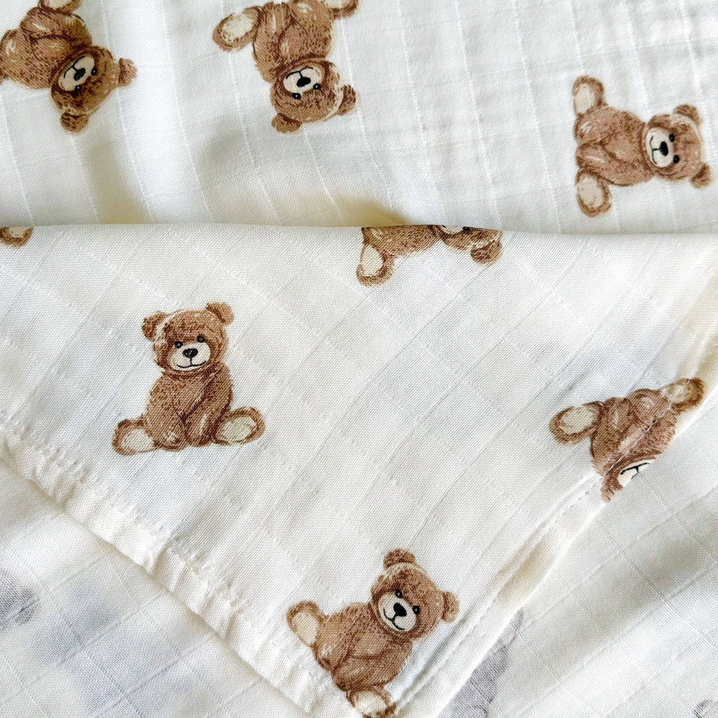 Bamboo Muslin Swaddle Baby Blanket (Teddy Bear)