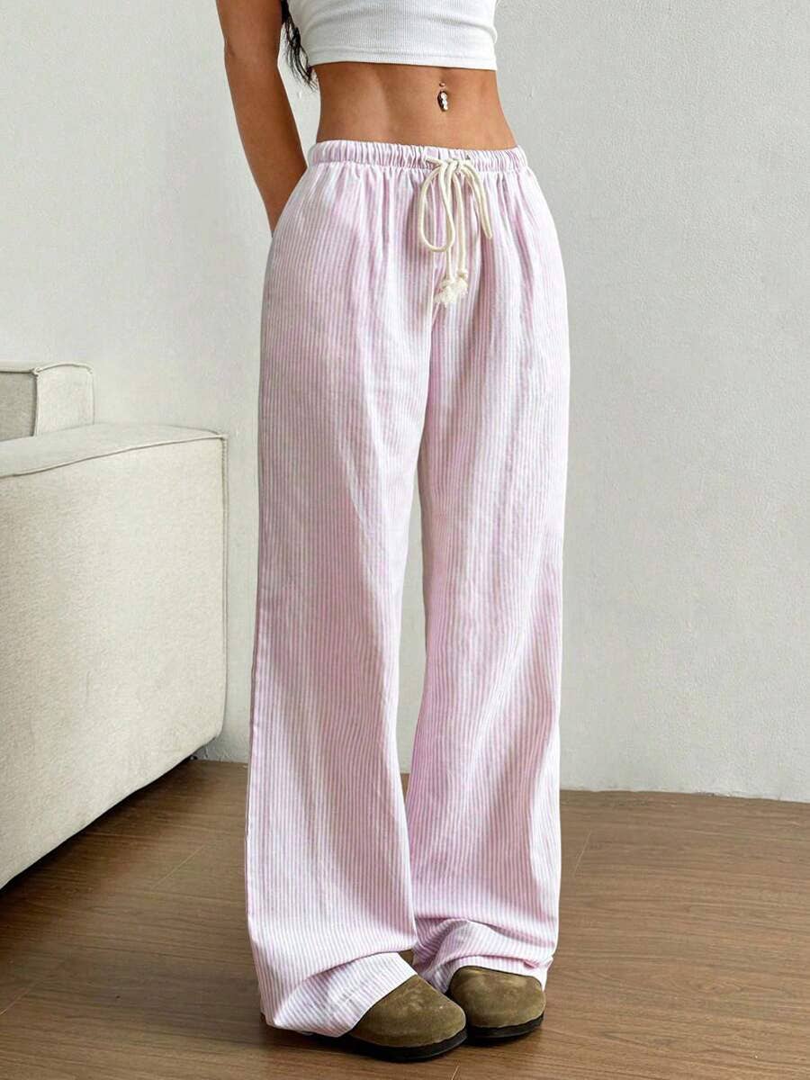 Summer Striped Wide Leg Drawstring Pants_CWBLP01181: Blue / (S) 1