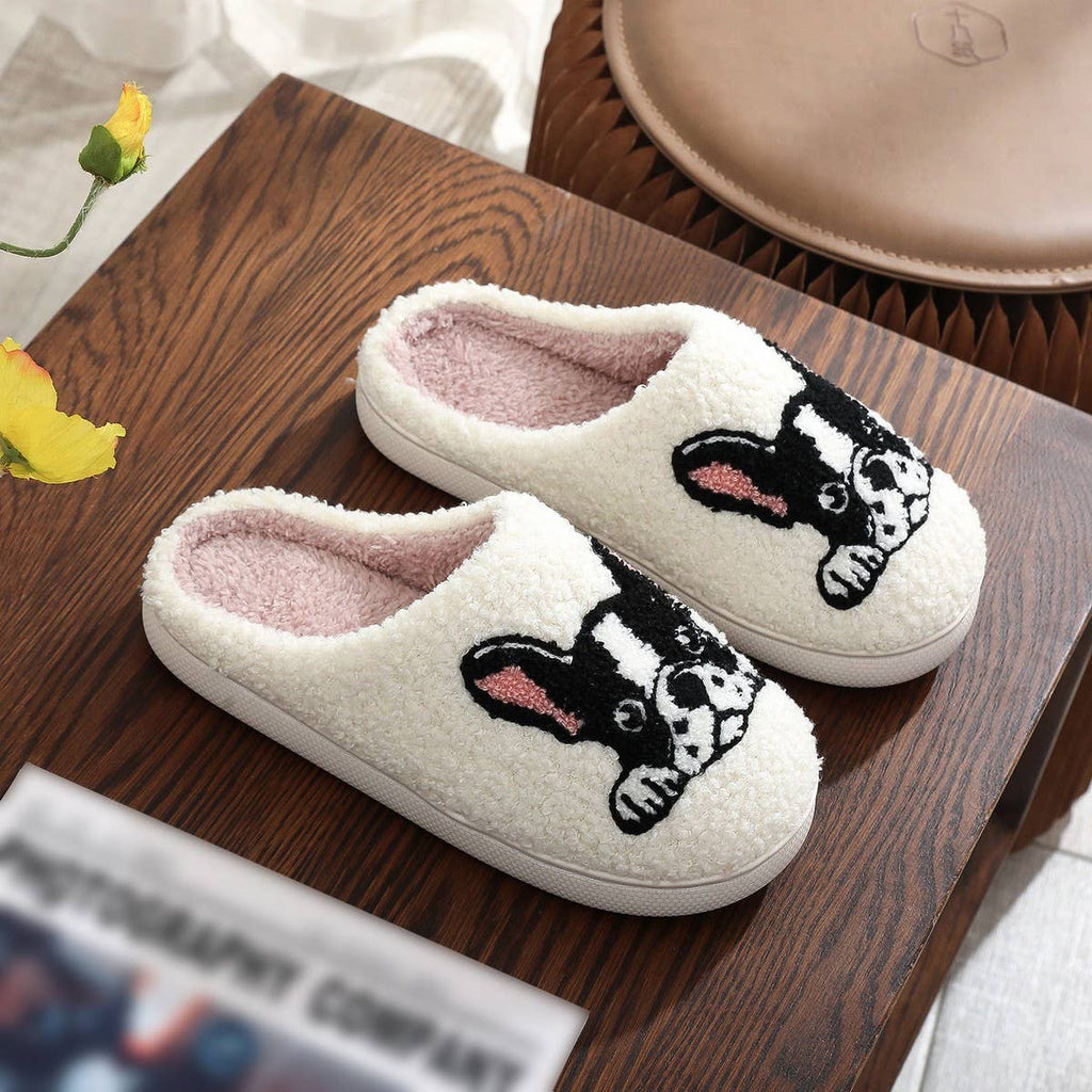 CARTOON PET CUTE EMBROIDERED COTTON SLIPPERS_CWSHS0872: White / (8) 1