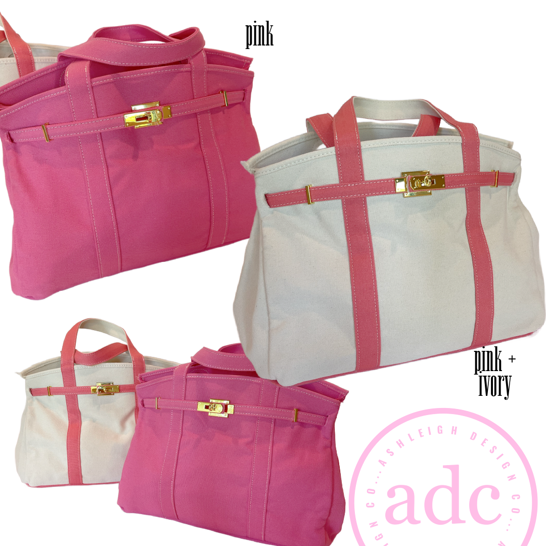 NEW COLORS ADDED Canvas Boat Bag: Kelly + Ivory