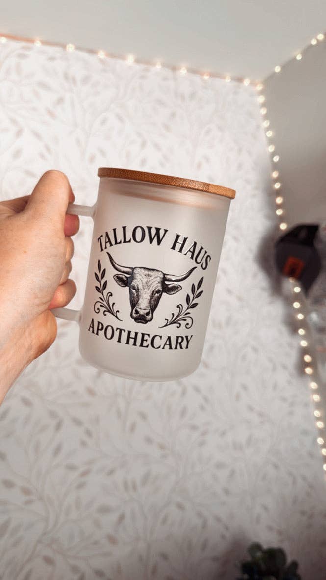 CUSTOM LOGO | UVDTF | 15oz Mug with Handle, Bamboo Lid & Straw: Frosted