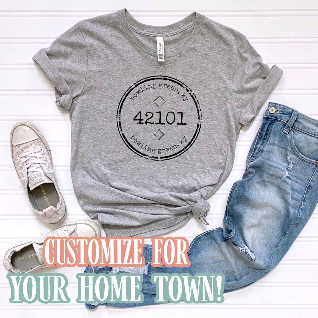 Distressed Zip Code Circle - Customized For Your Town Trendy: Heather Blue / Medium