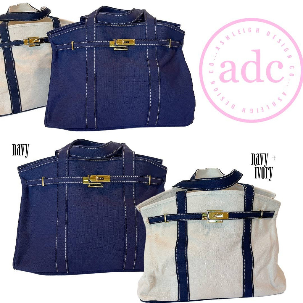 NEW COLORS ADDED Canvas Boat Bag: Kelly + Ivory