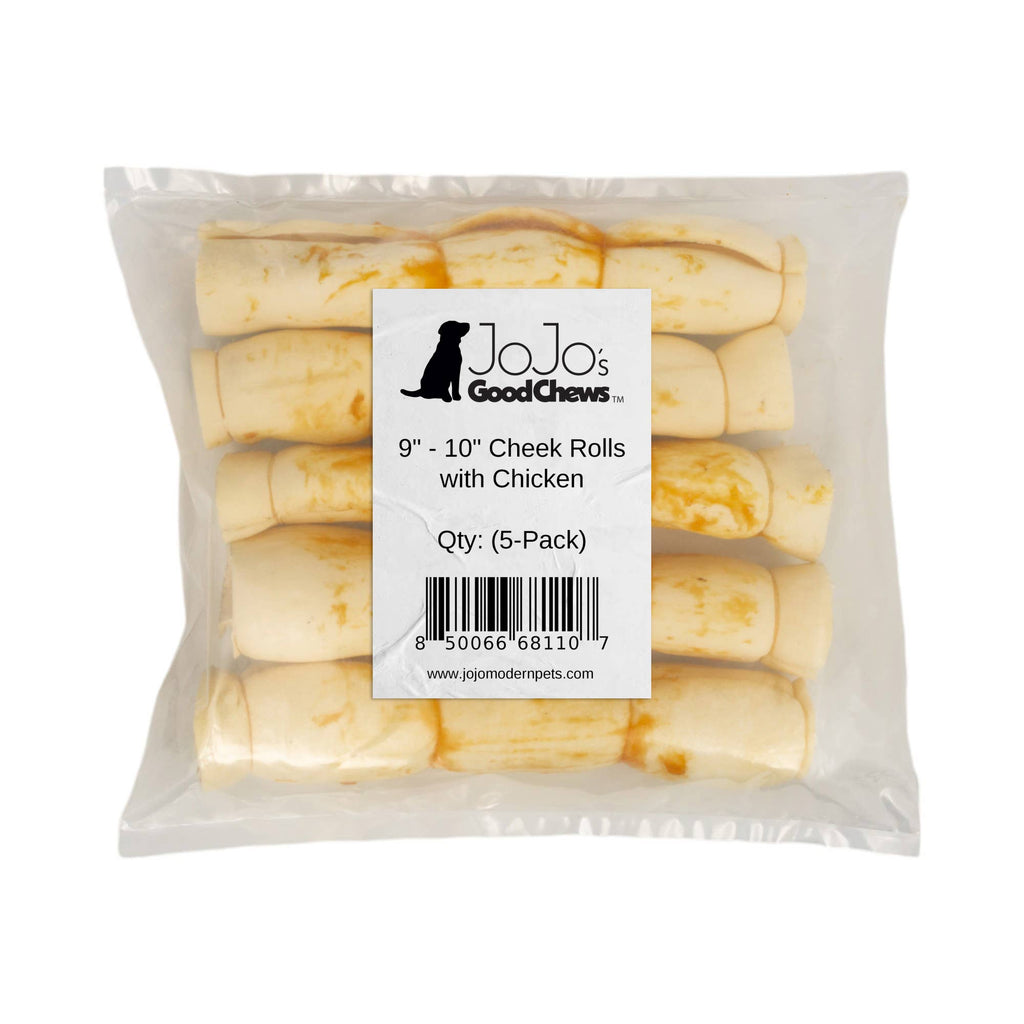 9"-10" Chicken Basted Beef Cheek Rolls Dog Treats (5/Bag)