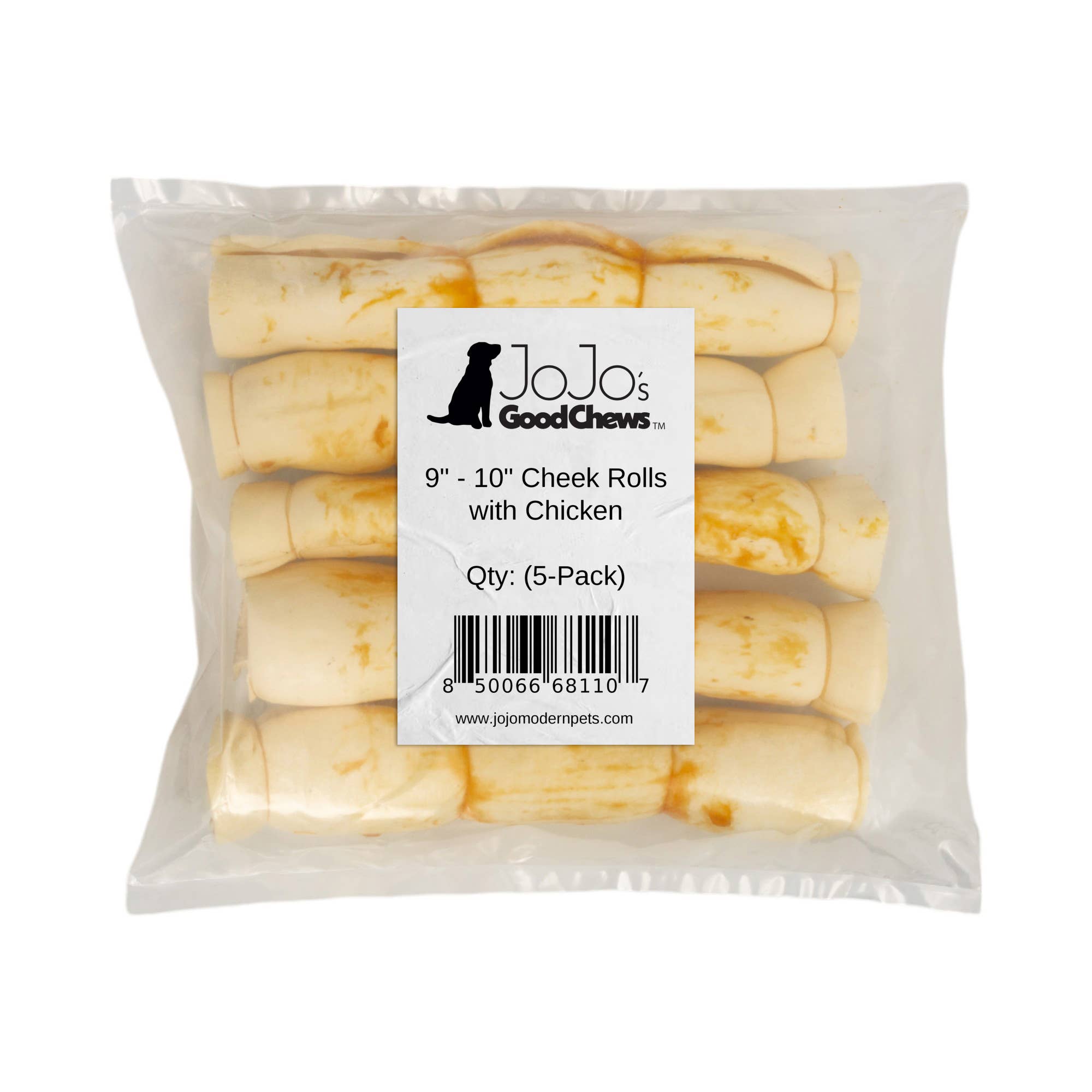 9"-10" Chicken Basted Beef Cheek Rolls Dog Treats (5/Bag)