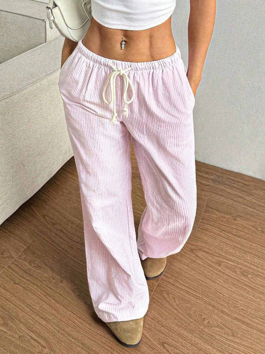 Summer Striped Wide Leg Drawstring Pants_CWBLP01181: Blue / (S) 1