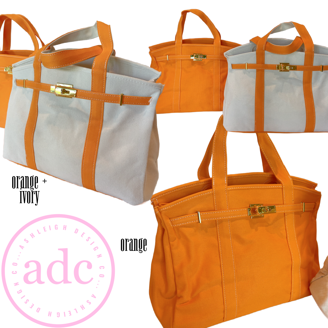 NEW COLORS ADDED Canvas Boat Bag: Kelly + Ivory