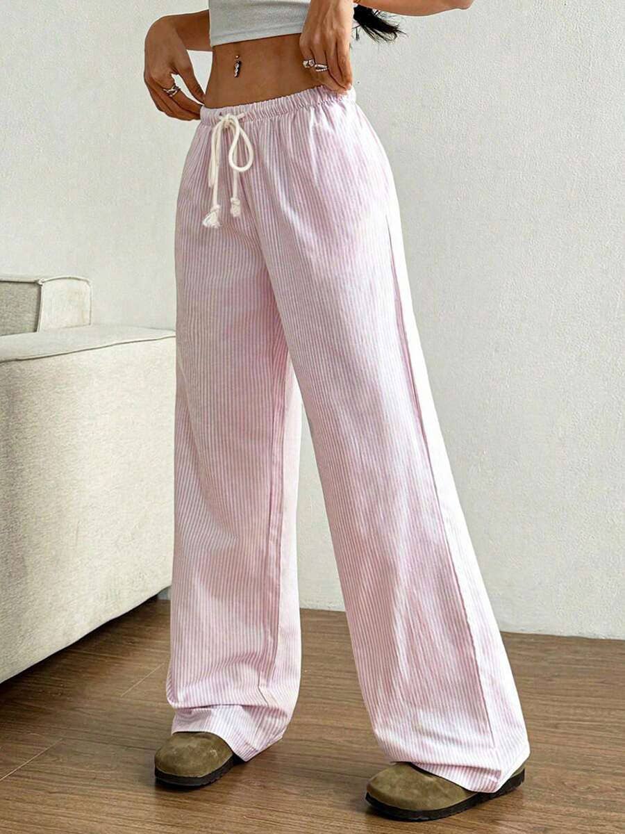 Summer Striped Wide Leg Drawstring Pants_CWBLP01181: Blue / (S) 1