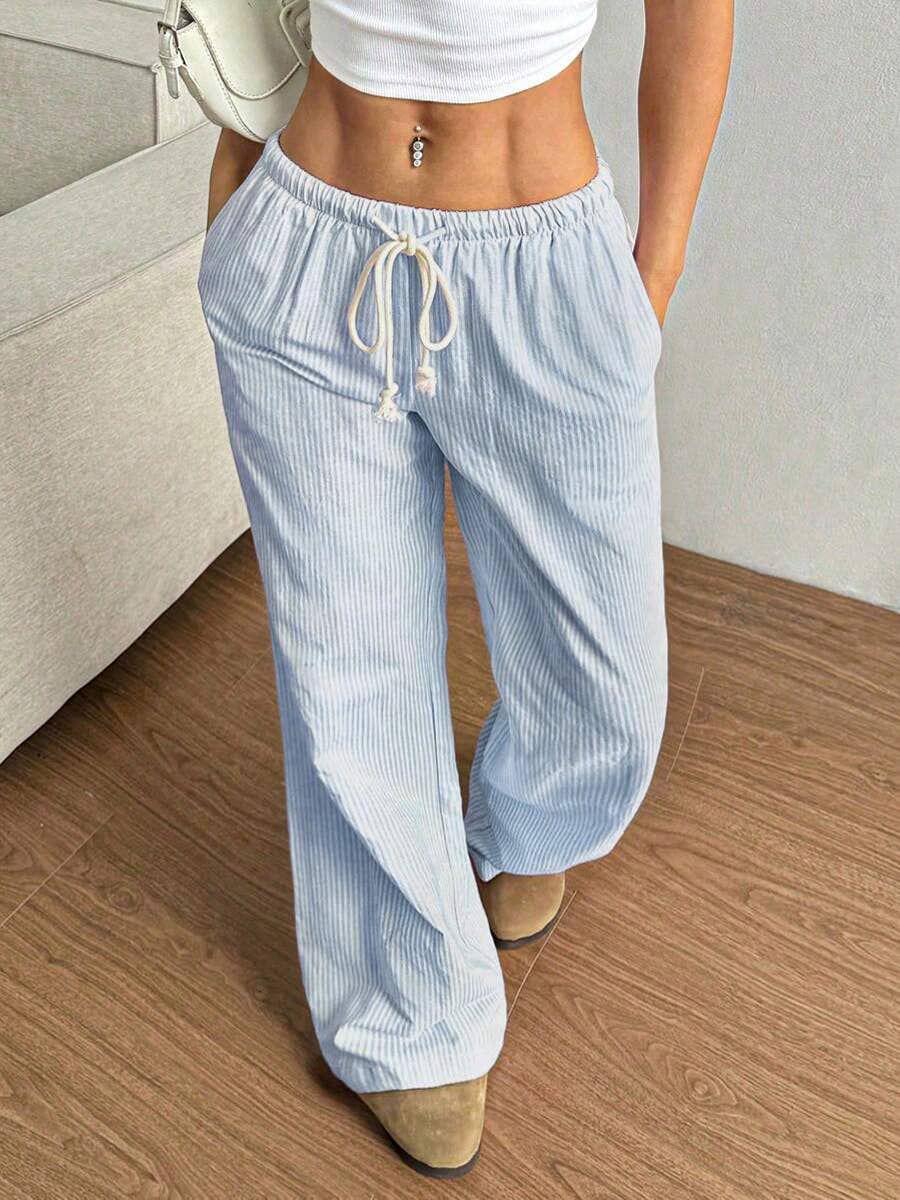 Summer Striped Wide Leg Drawstring Pants_CWBLP01181: Blue / (S) 1