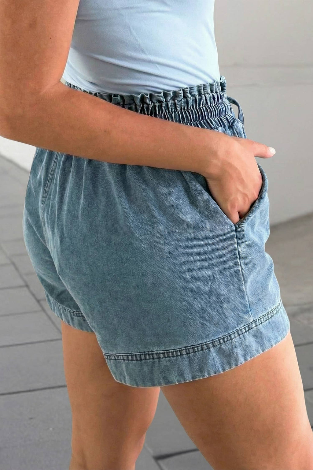 Smocked Elastic Waist Denim Shorts | S-XL : Dusk Blue / 6