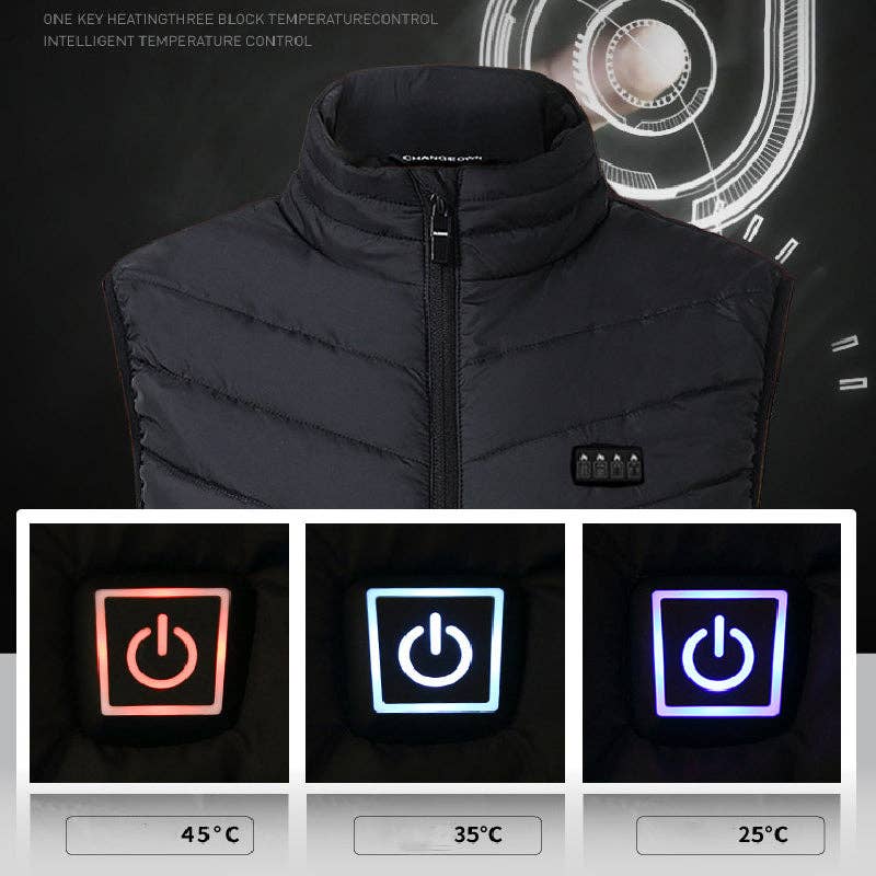17PCS Heated Jacket Fashion Men Women Coat Intelligent USB Electric Heating Thermal Warm Clothes Winter Heated Vest: BLACK / L