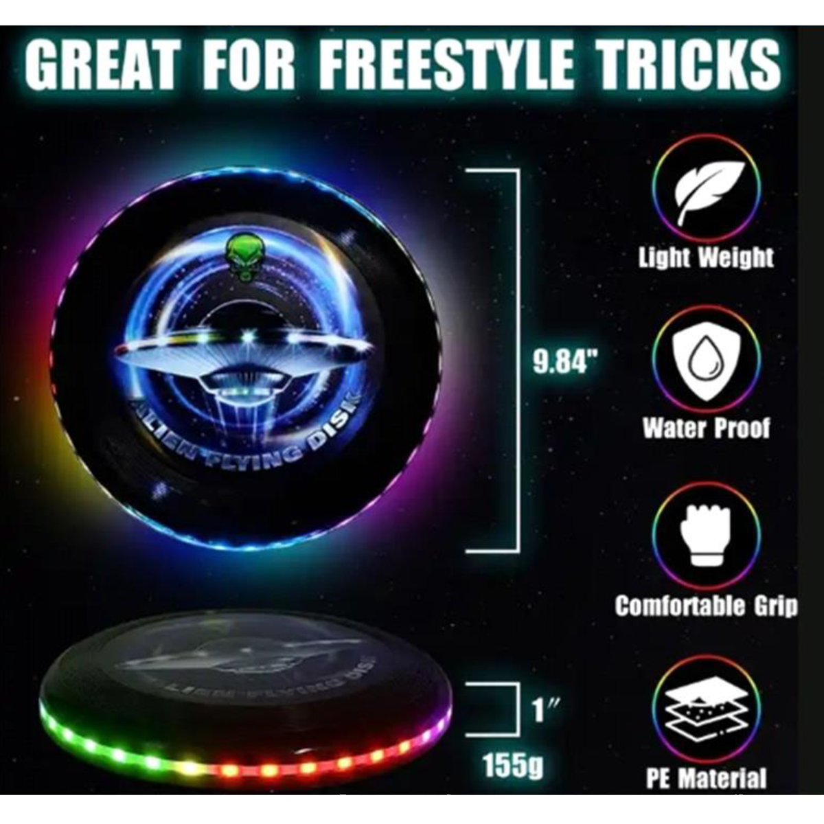 RGB Glow in the Dark Light-up Flying Disc - 6/Display: Wholesale Price