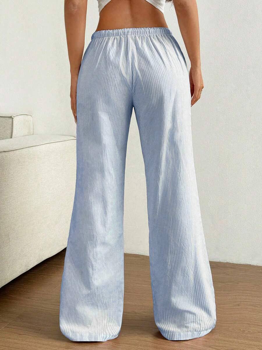 Summer Striped Wide Leg Drawstring Pants_CWBLP01181: Blue / (S) 1