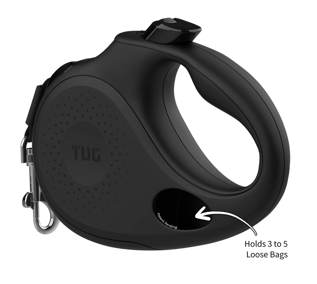 TUG Retractable Dog Leash with Integrated Dispenser: Black / Small