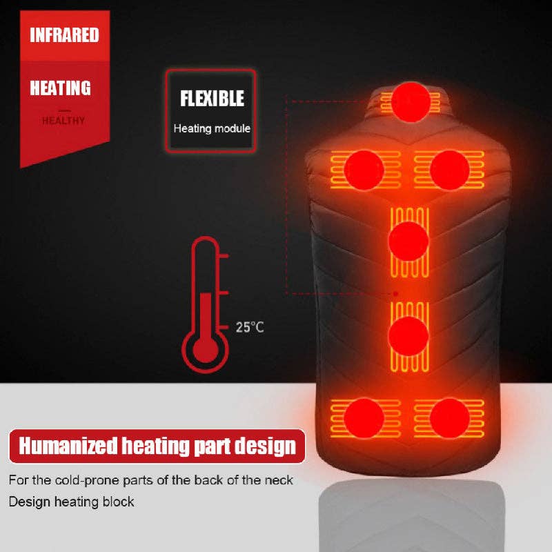 17PCS Heated Jacket Fashion Men Women Coat Intelligent USB Electric Heating Thermal Warm Clothes Winter Heated Vest: BLACK / L