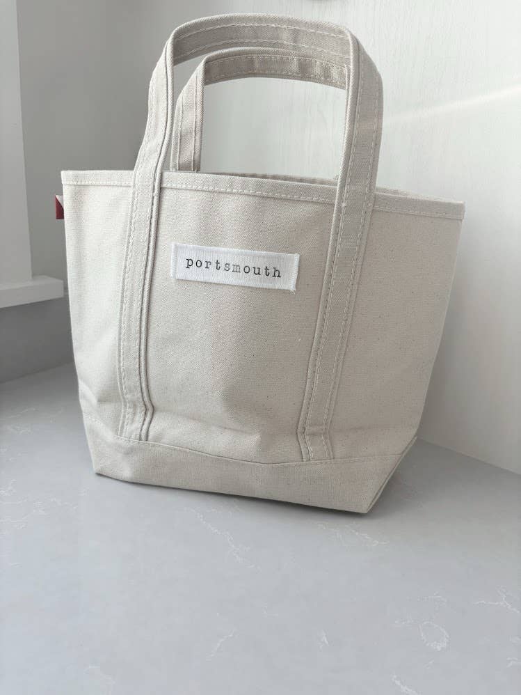 Personalized Town Name Canvas Mini Boat Tote - hand stamped: White / Small - must be 13 characters or less