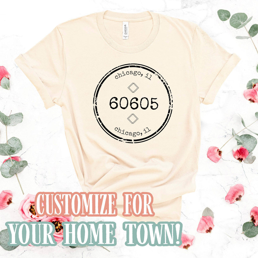 Distressed Zip Code Circle - Customized For Your Town Trendy: Heather Blue / Medium