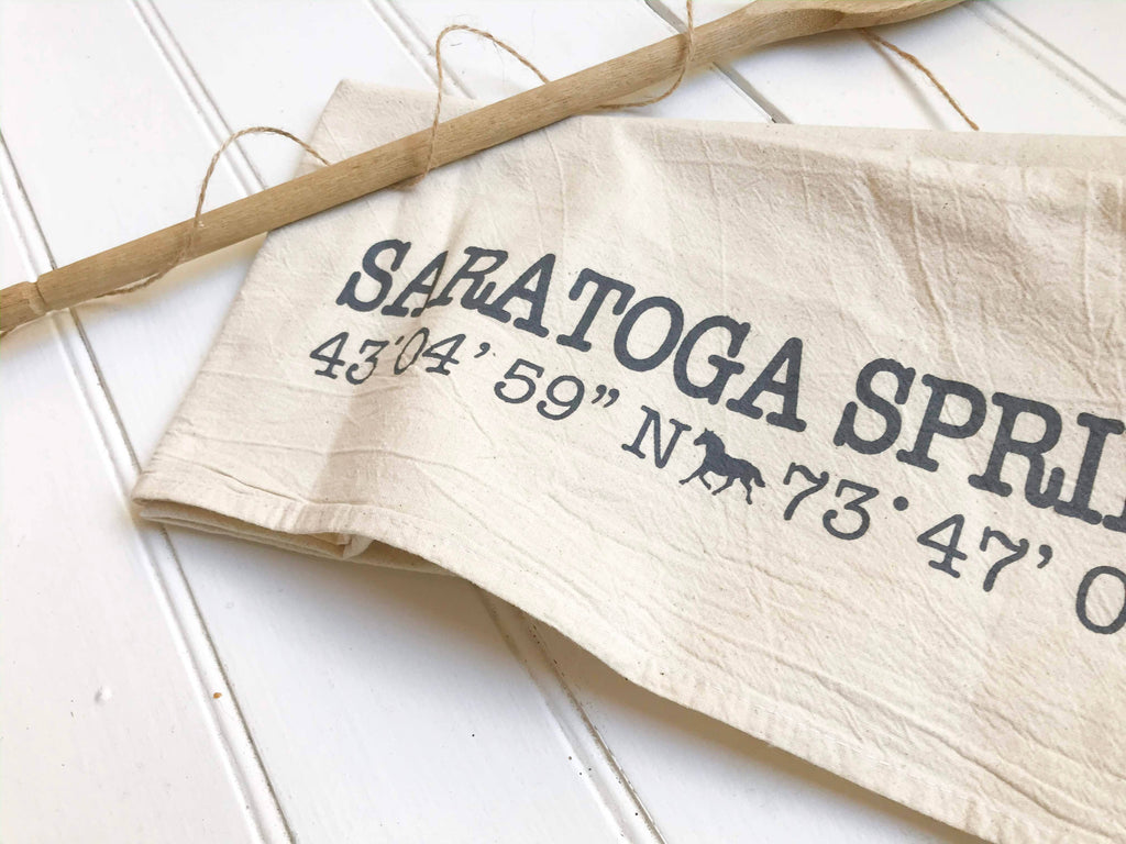 Personalized Nautical GPS Tea Towel – Coastal Gift: Black / White