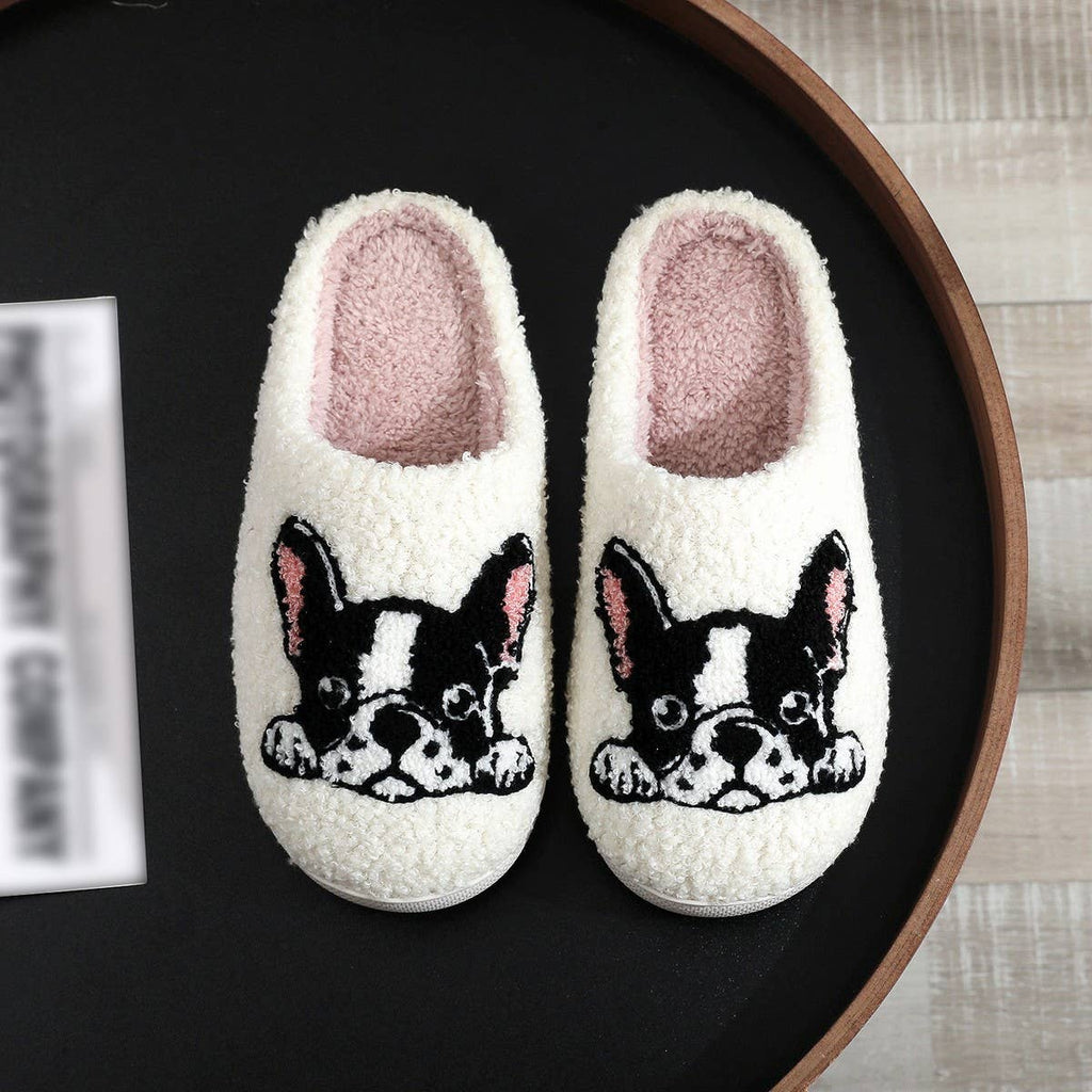 CARTOON PET CUTE EMBROIDERED COTTON SLIPPERS_CWSHS0872: White / (7) 1