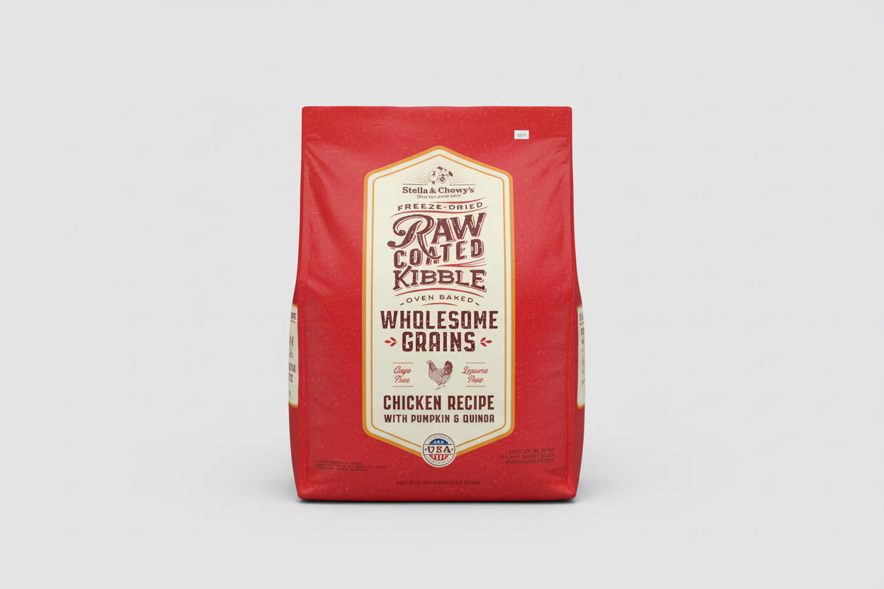 Stella and chewy‘s freeze dried raw coated kibble, wholesome greens chicken recipe with pumpkin