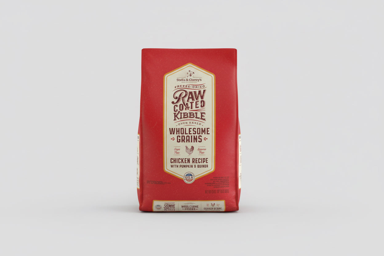 Stell and chewy’s freeze dried raw coated, kibble, wholesome grains, chicken recipe with pumpkin