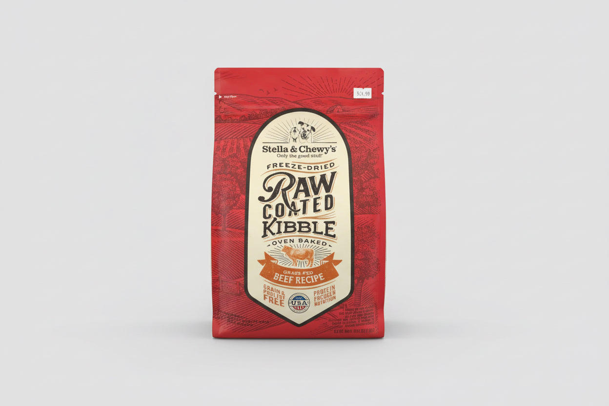 Stella and Chuy’s freeze dried raw coated kibble grass fed beef recipe
